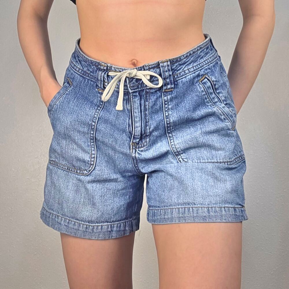 Vintage Denim Jorts Shorts Baggy Drawstring Patch Pocket Y2K Size 4